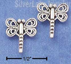 Sterling Silver Mini Filigree Dragonfly Earrings On Posts - Click Image to Close