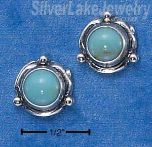 Sterling Silver Mini Flower Concho Turquoise Earrings On Posts - Click Image to Close
