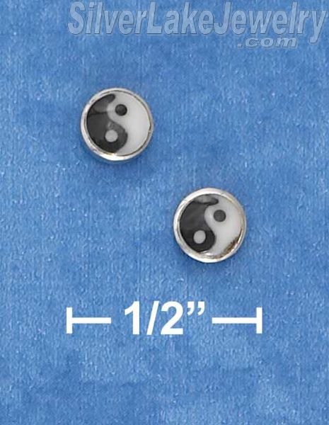 Sterling Silver Mini Yin/Yang Enamel Post Earrings - Click Image to Close