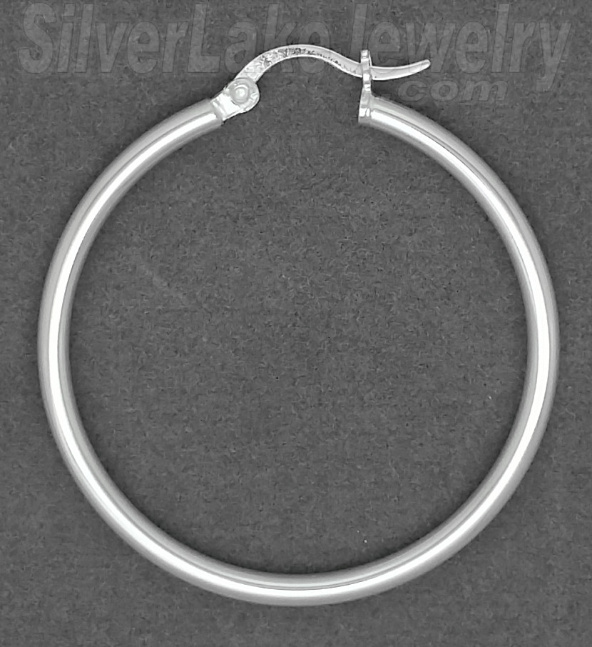 Sterling Silver 40mm French Lock Hoop Earrings 2.6mm tubing - Click Image to Close
