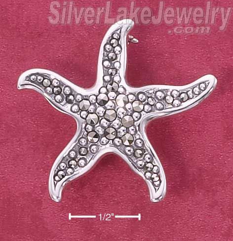 Sterling Silver Marcasite Starfish Pin (Approx 1 1/4") - Click Image to Close