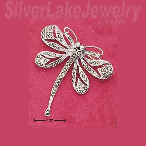 Sterling Silver Marcasite Dragonfly Pin - Click Image to Close