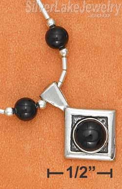 Sterling Silver 16" Liquid Silver W/ Onyx Beads & Diamond Shape Onyx Pendant Nk - Click Image to Close