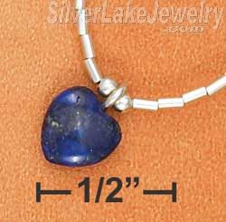 Sterling Silver 16" Five Lapis Hearts On Single Strand Liquid Silver Necklace - Click Image to Close