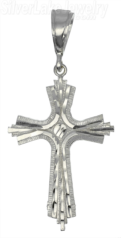 Sterling Silver Dimaond-Cut Cross Charm Pendant - Click Image to Close
