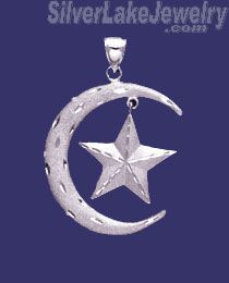 Sterling Silver DC Big Moon & Star Charm Pendant - Click Image to Close