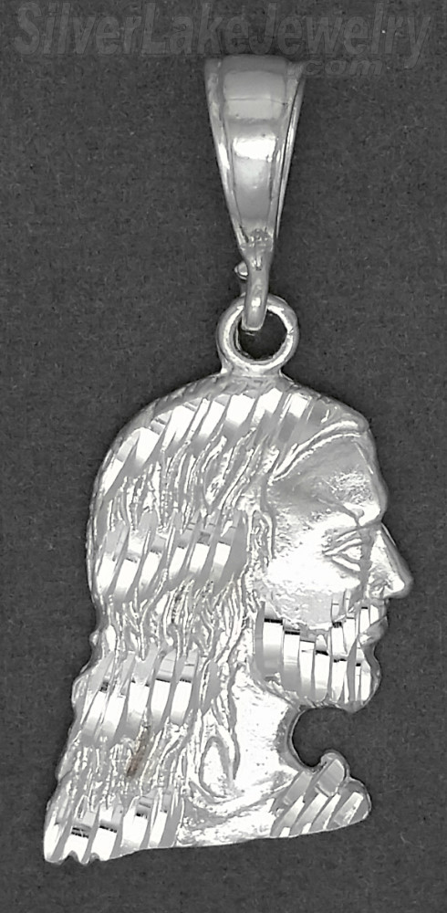Sterling Silver Diamond-cut Jesus Christ Face Profile Christian Charm Pendant - Click Image to Close
