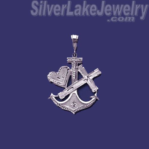 Sterling Silver DC Big Anchor Cross w/Heart Charm Pendant - Click Image to Close