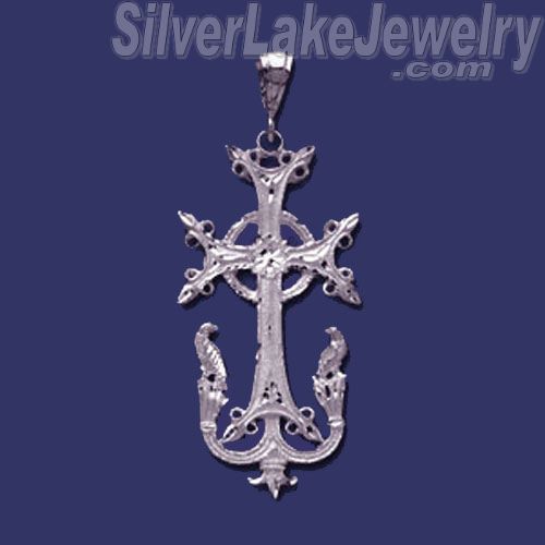Sterling Silver DC Big Cross w/Birds Charm Pendant - Click Image to Close