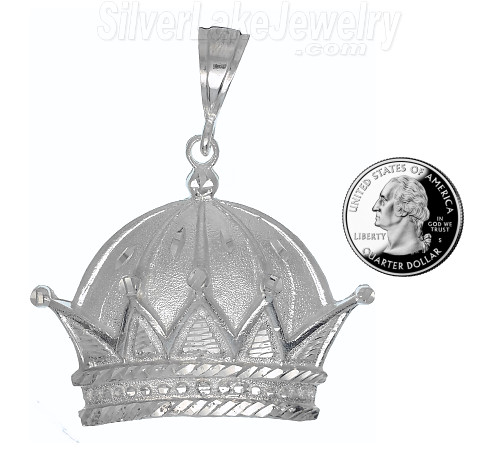 Sterling Silver Diamond-Cut Big Crown Charm Pendant - Click Image to Close