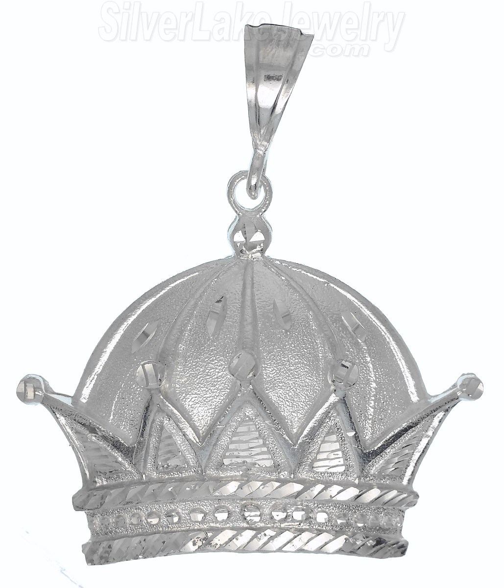 Sterling Silver Diamond-Cut Big Crown Charm Pendant - Click Image to Close