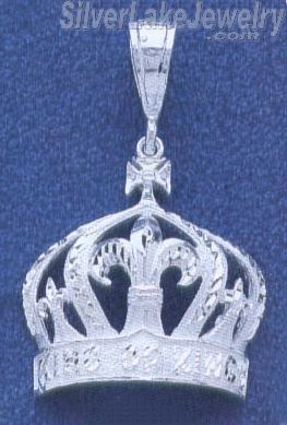 Sterling Silver Diamond-cut Big Crown "KING OF KINGS" Charm Pendant - Click Image to Close