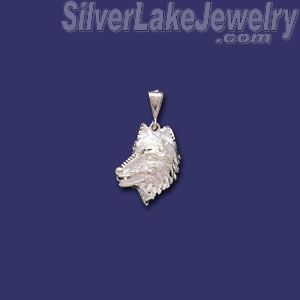 Sterling Silver DC Wolf Head Charm Pendant - Click Image to Close