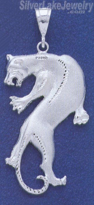 Sterling Silver Diamond-Cut Big Puma Panther Extra Large Charm Pendant - Click Image to Close