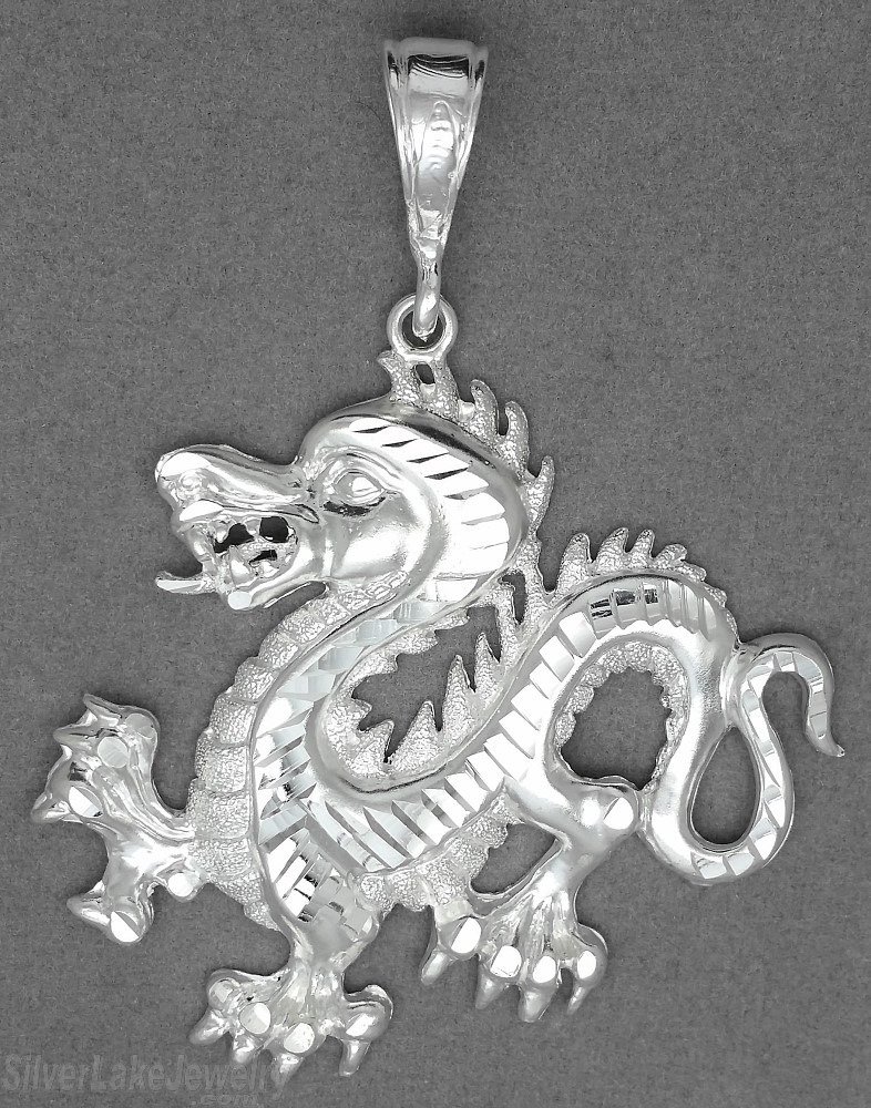 Sterling Silver Diamond-Cut Big Dragon Charm Pendant - Click Image to Close