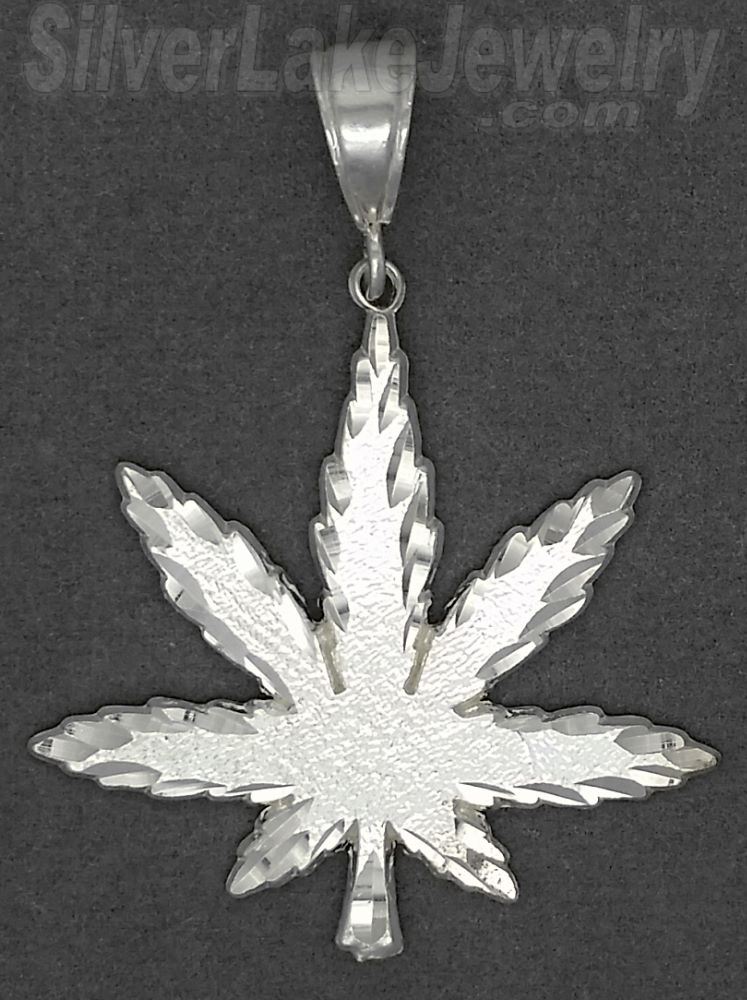Sterling Silver Diamond-cut Marijuana Pot Cannabis Leaf Charm Pendant - Click Image to Close