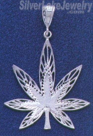 Sterling Silver DC Big Filigree Marijuana Pot Leaf Charm Pendant - Click Image to Close