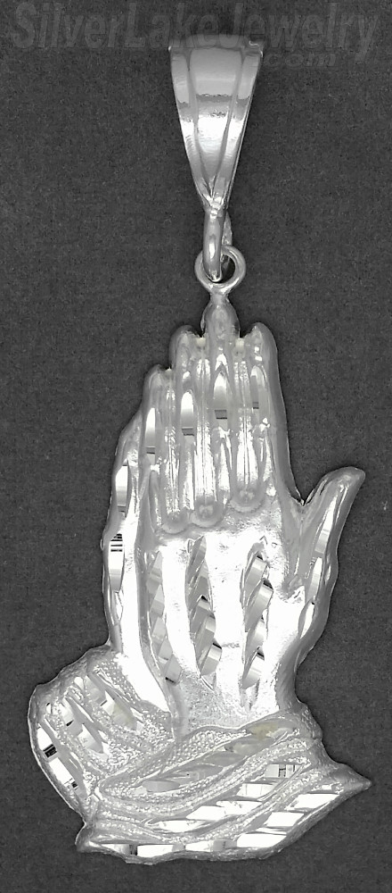 Sterling Silver Diamond-Cut Big Praying Hands Charm Pendant - Click Image to Close