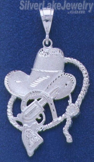 Sterling Silver DC Big Cowboy Hat Lasso Revolver & Horseshoe Cha - Click Image to Close