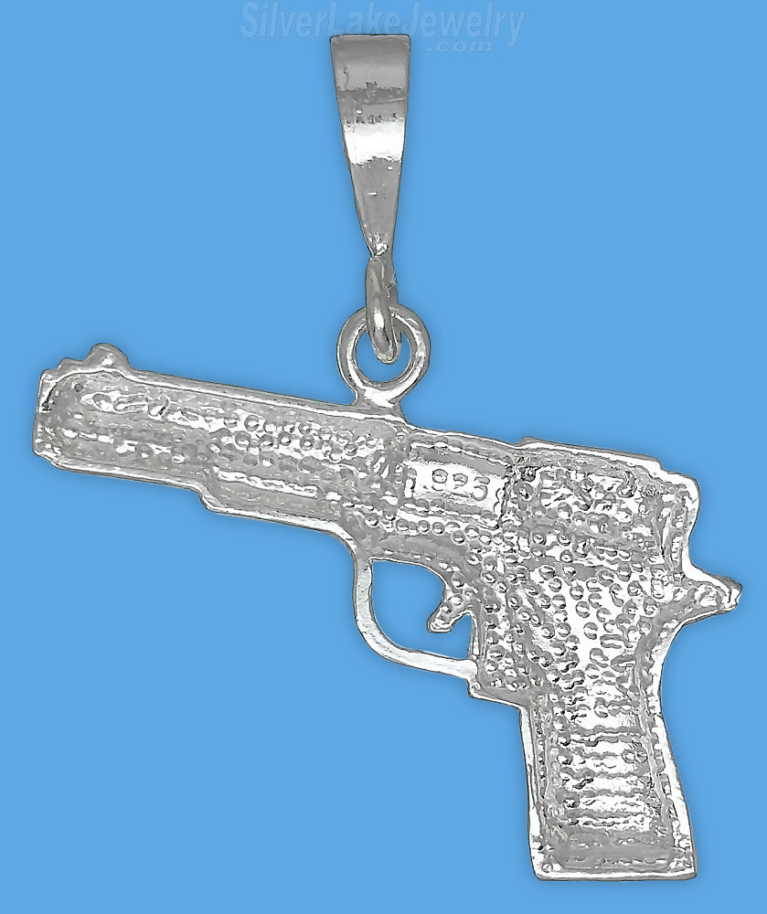 Sterling Silver Diamond-cut Colt 45 Pistol Handgun Charm Pendant - Click Image to Close