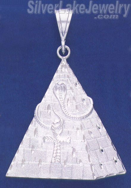 Sterling Silver Diamond-Cut Very Large Egyptian Pyramid w/Cobra & Ankh Pendant - Click Image to Close