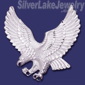 Sterling Silver Big Diamond-cut Striking Eagle Large Charm Pendant - Click Image to Close