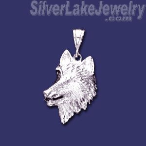 Sterling Silver DC Big Wolf Head Charm Pendant - Click Image to Close