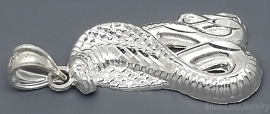 Sterling Silver Diamond-Cut Snake Cobra Charm Pendant - Click Image to Close