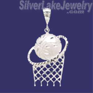 Sterling Silver DC Big Basketball & Net Charm Pendant - Click Image to Close