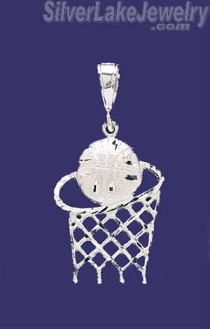 Sterling Silver DC Big Basketball & Net Charm Pendant - Click Image to Close