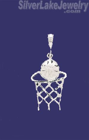 Sterling Silver DC Basketball & Net Charm Pendant - Click Image to Close