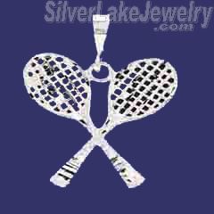 Sterling Silver DC 2 Tennis Racquets Charm Pendant - Click Image to Close