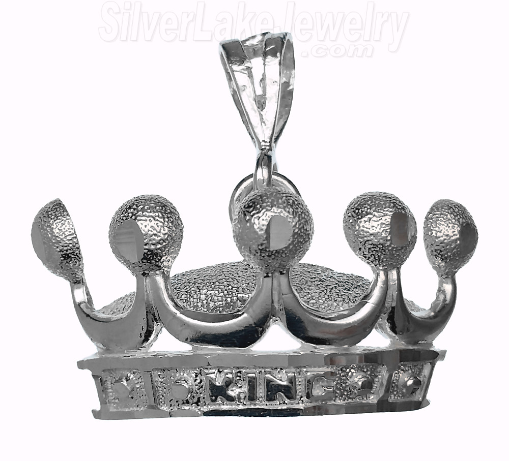 Sterling Silver Diamond-Cut Crown 'KING' Charm Pendant - Click Image to Close