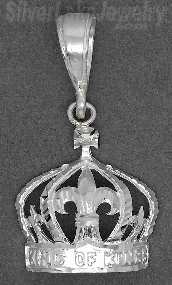 Sterling Silver DC Crown 'KING OF KINGS' Charm Pendant - Click Image to Close