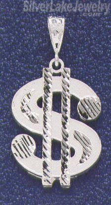 Sterling Silver Large Diamond-cut Dollar Money Sign Pendant - Click Image to Close