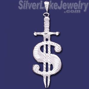 Sterling Silver DC Big Dollar Money Sign w/Sword Charm Pendant - Click Image to Close