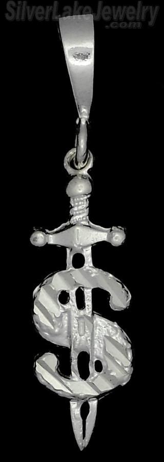 Sterling Silver DC Dollar Money Sign w/Sword Charm Pendant - Click Image to Close