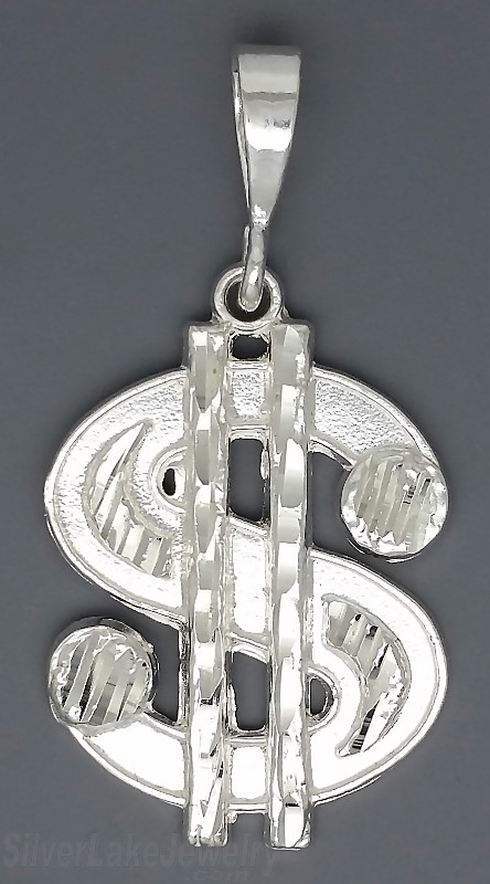 Sterling Silver Diamond-Cut Dollar Money Sign Charm Pendant - Click Image to Close
