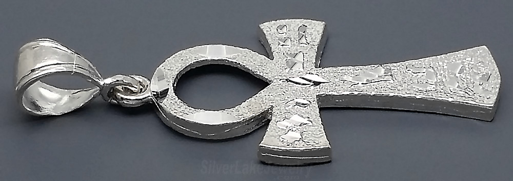 Sterling Silver Diamond-cut Ankh Ansate Cross Charm Pendant Egyptian Hieroglyphs - Click Image to Close