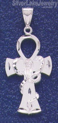 Sterling Silver DC Ankh Ansate Cross w/Cobra Charm Pendant - Click Image to Close