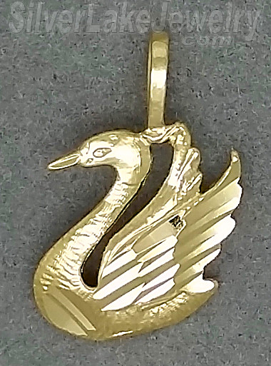 14K Gold Swan Diamond-Cut Bird Animal Charm Pendant - Click Image to Close