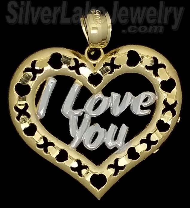 14K Gold I Love You Heart w/XOXO Frame Charm Pendant - Click Image to Close