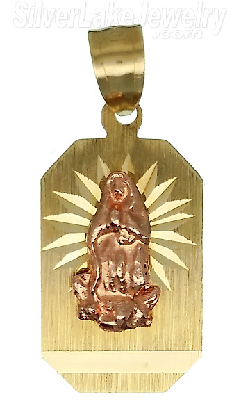 14K Gold Lady Virgin of Guadalupe Diamond-cut Medal Virgen Medalla Charm Pendant - Click Image to Close