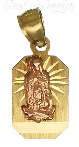 14K Gold Virgin of Guadalupe Rectangular Medal Charm Pendant Virgen Medalla - Click Image to Close