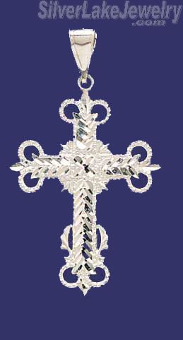 Sterling Silver Diamond-cut Fleur-de-lis Fleury Flory Cross Charm Pendant - Click Image to Close