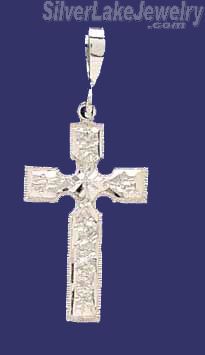 Sterling Silver Diamond-cut Nugget Cross Charm Pendant - Click Image to Close