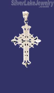 Sterling Silver Diamond-Cut Fleur-de-lis Cross Charm Pendant - Click Image to Close