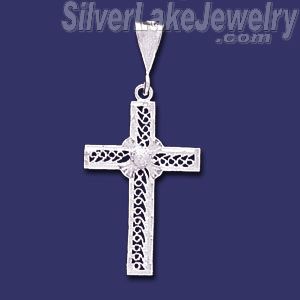 Sterling Silver Diamond-cut Filigree Cross Charm Pendant - Click Image to Close