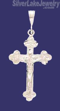 Sterling Silver Diamond-cut Budded Cross Jesus Christ Crucifix Charm Pendant - Click Image to Close