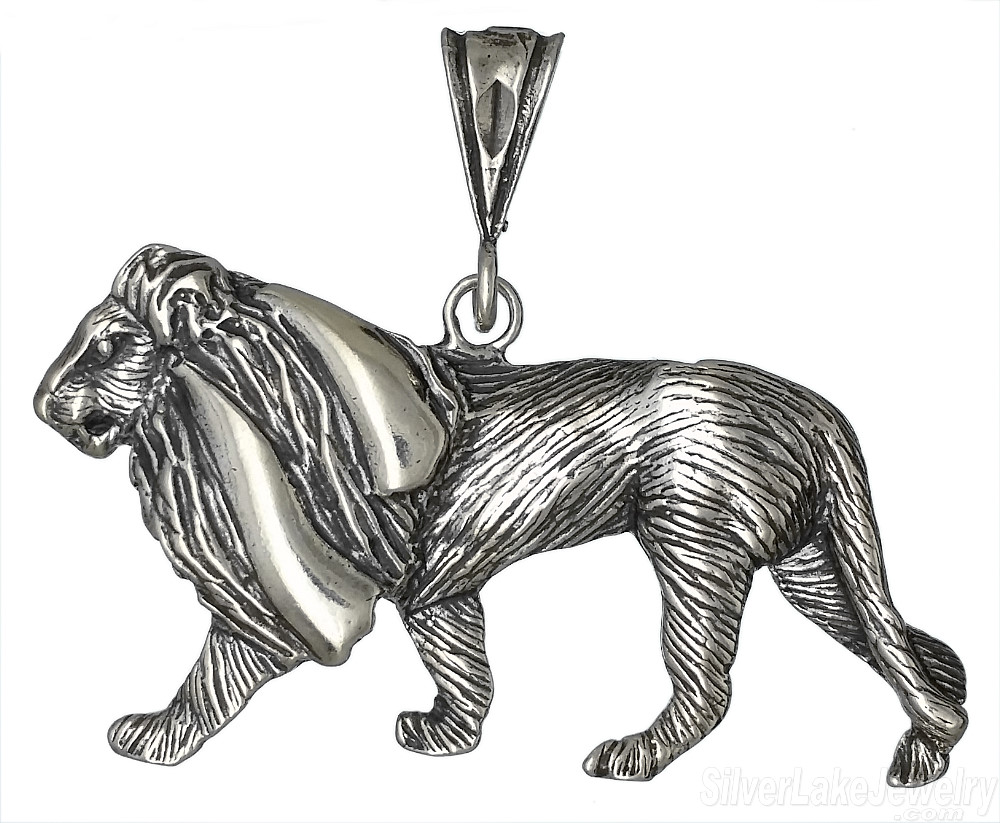 Sterling Silver Lion Feline Animal Charm Pendant - Click Image to Close